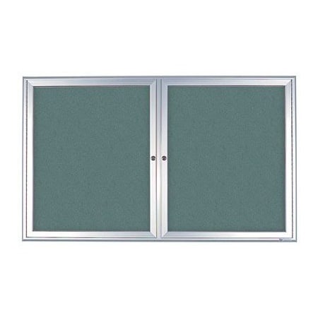UNITED VISUAL PRODUCTS Double Door Enclosed Radius EZ Tack Board, 42"x32", Bronze/Green UV7002EZ5-GREEN-BRONZE